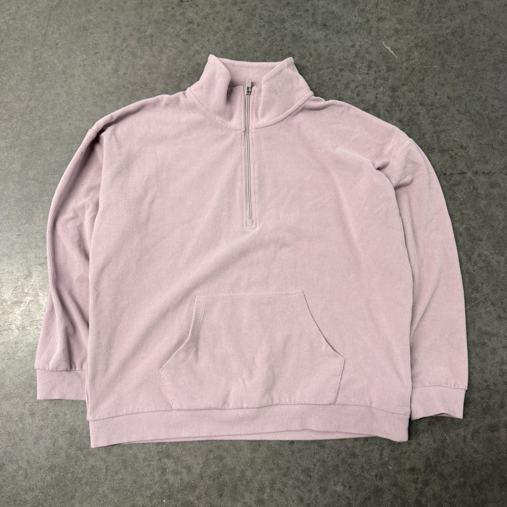 Marc New York Andrew Marc Purple Ribbed Quarter Zip Pullover Kangaroo Pocket L